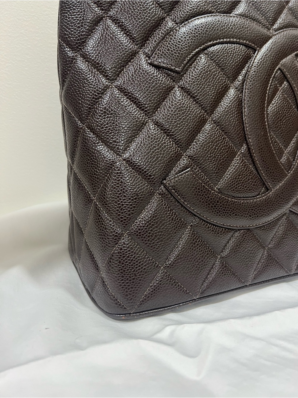 Chanel Quilted Caviar Leather Tote in Dark Brown - Picture 2 of 14